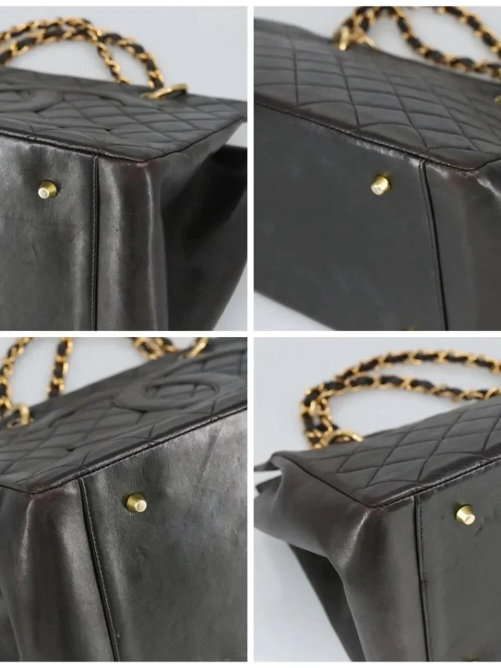 CHANEL Matelasse Chain Hand Bag Lamb Skin Black Gold CC Auth yk15908V
